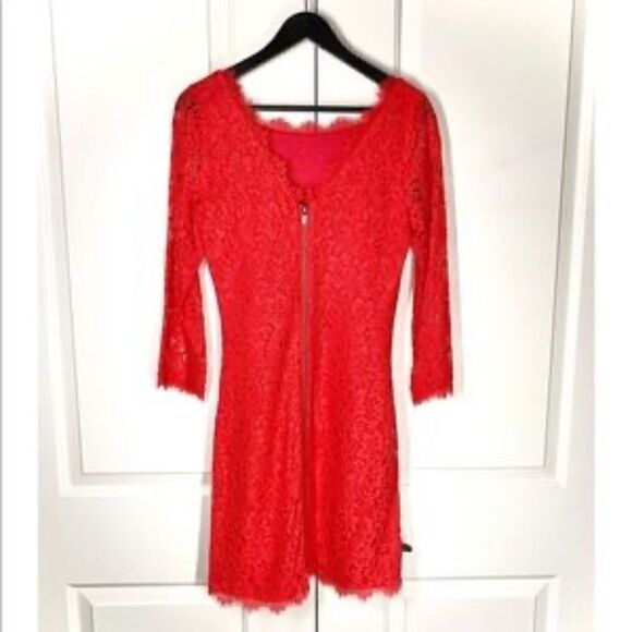 ✨NWT! Diane von Furstenberg Designer Red ZARITA Lace Sheath Dress - Picture 6 of 12